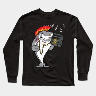 Punk Rock Music Shark With Boombox Long Sleeve T-Shirt